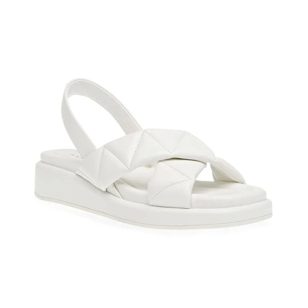 Anne Klein Air Sandals Womens 8.5 White Faux Leather Square Toe Slingback NCZ247